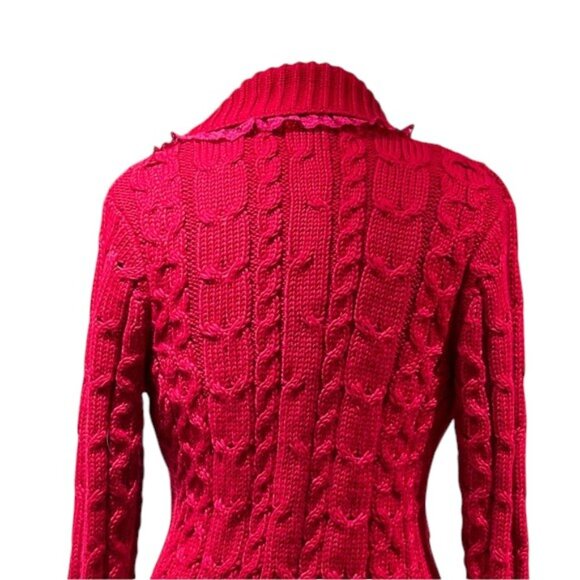 Betsey Johnson BLACK LABEL VIntage Y2K Red Rose Pink Sweater Duster Coat Dress - Picture 9 of 10